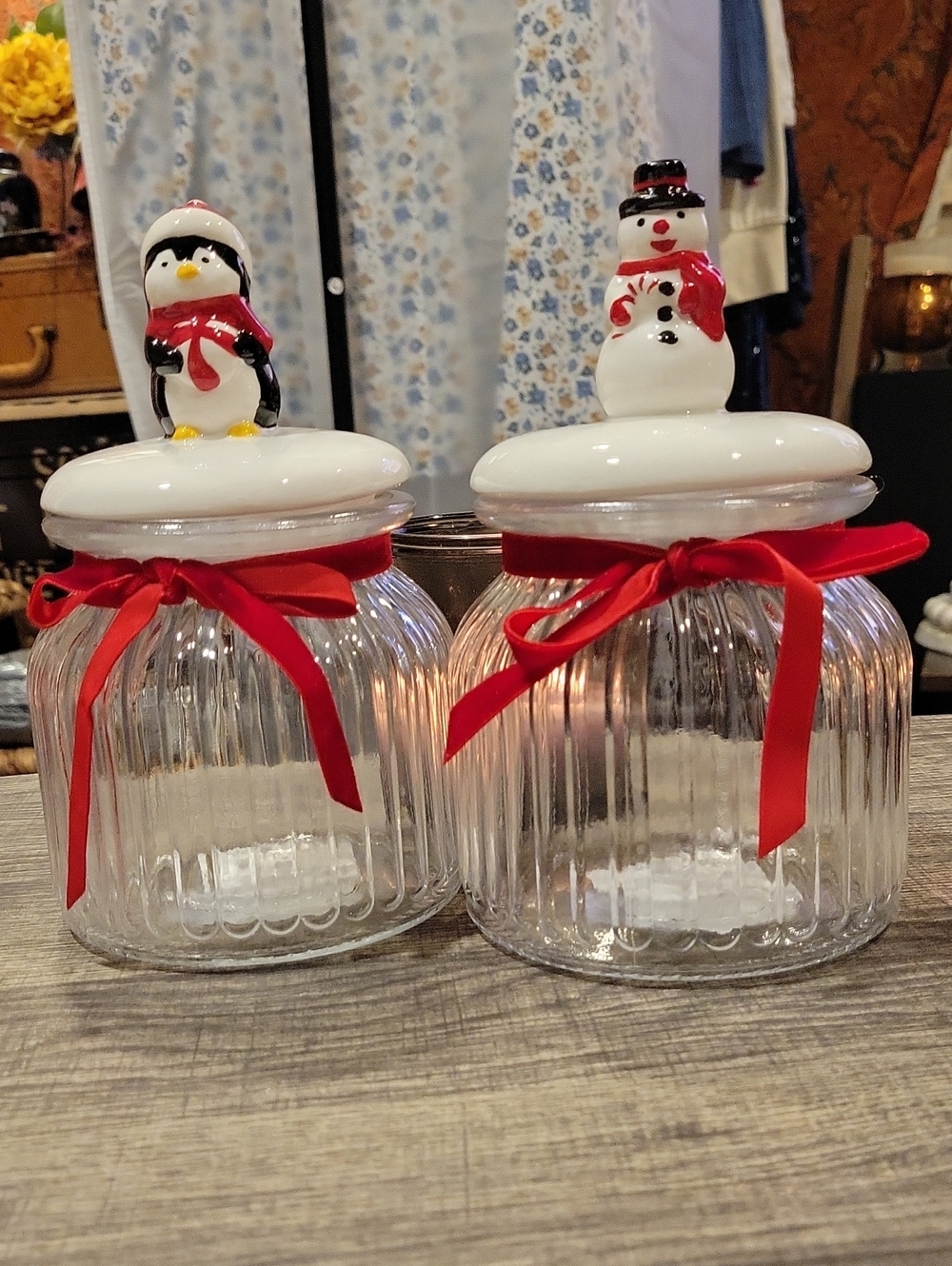 Christmas Candy Jars W/ Cute Snowman/ Penguin,NWT/ Coffee Bar